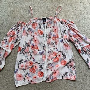 Stoosh Spaghetti Strap Off Shoulder Floral Blouse